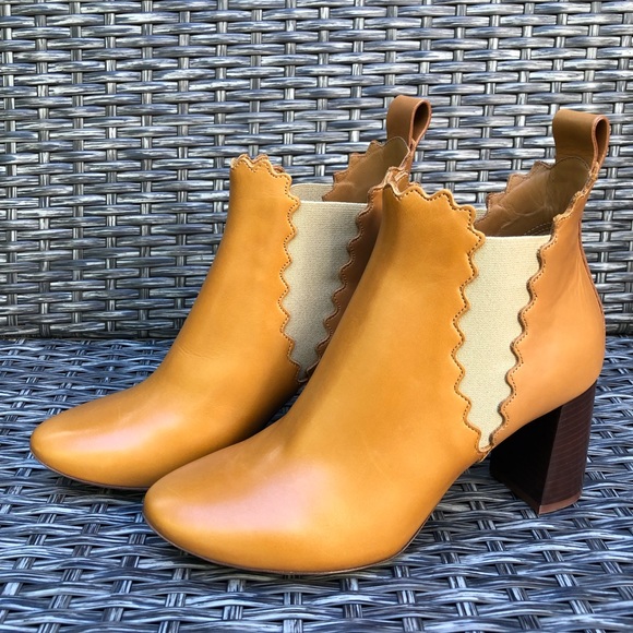 Chloe Shoes | Chloe Scalloped Chelsea Camel Leather Ankle Boots New (Size 36eu) | Color: Red | Size: 36eu6us | Jzboutiquenyc's Closet